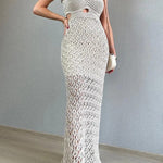 Sunset Beach Stroll Knit Texture Cutout Detail Halter Stretch Maxi Dress