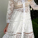 Solid Color Hollow Lace Lapel Button Long Shirt