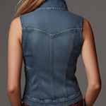 Bohemian Fitted Zip-Front Denim Vest