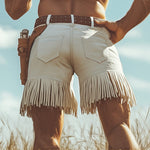 Men's Summer Western Denim Style Fringe Shorts