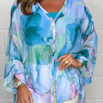 Unique Printed Long Sleeve V-neck Chiffon Loose Shirt
