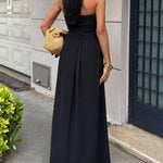 A-Line High Waisted Pleated Solid Color Split-Joint Tube Midi Dresses