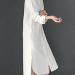 Simple Casual Solid Color Buttoned Lapel Collar Long Sleeves Midi Shirt Dress