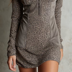Bohemian Leopard Print Stitching Eco-friendly Suede Mini Dress