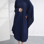 Urban Flared Batwing Sleeves Pleated Solid Color Round-Neck Midi Dresses