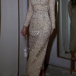 Glittering Long Sleeves Sequin Party Midi Dress