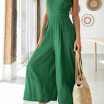 Sexy Sling Waist Pocket Straight Sleeveless Jumpsuit