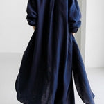 Simple Long Sleeves Split-Side Solid Color Lapel Midi Dresses Shirt Dress