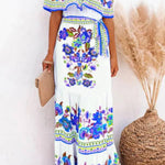 Off-shoulder printed long swing dress