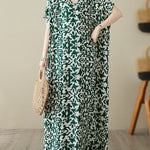 Batwing Sleeves Loose Floral Printed V-Neck Maxi Dresses