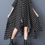 A-Line High-Low Asymmetric Buttoned Polka-Dot Lapel Midi Dresses Shirt Dress