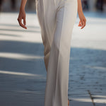 White Sleeveless Tailored Vest & Straight-Leg Pants Suit Set