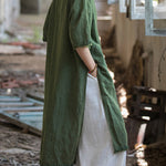 Half Sleeves High-low Fringed Solid Color Split-Joint Split-side Round-neck Midi Dresses