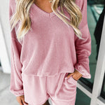 Corded V Neck Slouchy Top & Pocketed Shorts Set