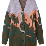 Landscape Pattern Long Sleeve V-neck Loose Knit Coat