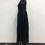 High Waisted Long Sleeves Buttoned Gauze See-Through Solid Color V-Neck Maxi Dresses