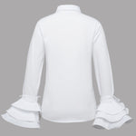 Flared Sleeves Bow-Embellished Falbala Solid Color Lapel Blouses&Shirts Tops
