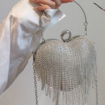 Margovil Luxury Heart Shape Rhinestones Tassel Evening Handbag