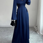 Flared Sleeves High Waisted Solid Color Tied Lapel Maxi Dresses
