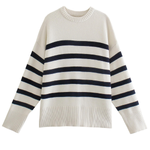 Striped Long Sleeve Crew Neck Pullover Knitted Women's Sweater