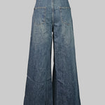 Loose Wide Leg Buttoned Fringed Pockets Jean Pants Bottoms