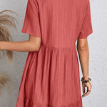 A-Line Loose Pleated Solid Color Split-Joint V-Neck Mini Dresses