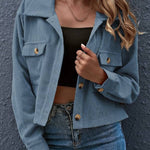 Flap Pockets Turn Down Collar Corduroy Shacket