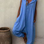 Let's Chill Pocketed Half Button Hooded Loose Jumpsuit