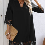 A-Line Loose Hollow Solid Color V-Neck Mini Dresses