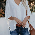 Zeagoo Zeagoo Casual V Neck Batwing 3/4 Sleeve T-Shirts Solid Color Loose Fit Cute Basic Flowy Tunic Tops