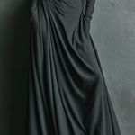 Women's Charcoal Elegant Stretch Polyester-Cotton Blend Turtleneck Draped Maxi Dress