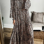 Apricot Leopard Print Tiered Wide Sleeve Maxi Dress