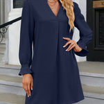 A-Line Long Sleeves Ruffled Solid Color V-Neck Mini Dresses