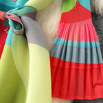 Flared Sleeves Loose Belted Contrast Color Pleated Midi Dresses