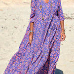 Fashion Pattern Printed Half Sleeve Loose Swing Maxi Dresse