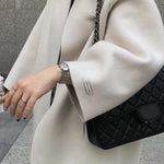Long Sleeves Loose Solid Color Collarless Woolen Coat