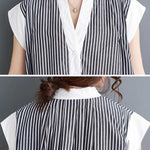 Cap Sleeve Loose Buttoned Striped Lapel Maxi Dresses Shirt Dress