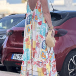 Long summer dress with flamingo print