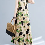 Loose Sleeveless Printed Split-Joint Round-Neck Maxi Dresses
