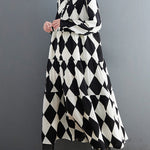 A-Line Long Sleeves Buttoned Plaid Polo Midi Dresses