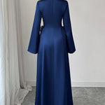 Flared Sleeves High Waisted Solid Color Tied Lapel Maxi Dresses