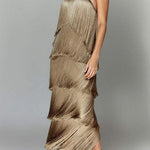 Margovil Chicest Halter Ruffle Layered Fringe Maxi Party Dress