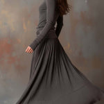 Vintage Ribbed Knit Maxi Dress In Charcoal Gray