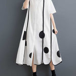 A-Line Half Sleeves Buttoned Pockets Polka-Dot Split-Front Split-Joint Lapel Midi Dresses Shirt Dress
