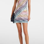 Whimsical Moment Knit Colorful Zigzag Pattern High Neck Sleeveless Mini Dress
