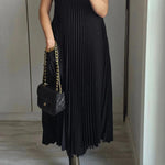 Sleeveless Pleated Simple Solid Color Dress