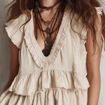 Bohemian Cotton And Linen Blouse With Ruffled Details