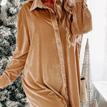 Flaxen Velvet Button Front Shirt Mini Dress