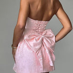 Sexy fashion jacquard tube top bow short dress