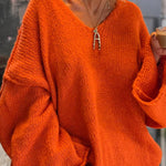 Fashionable Patchwork V-neck Long-sleeved Knitted Sweater
